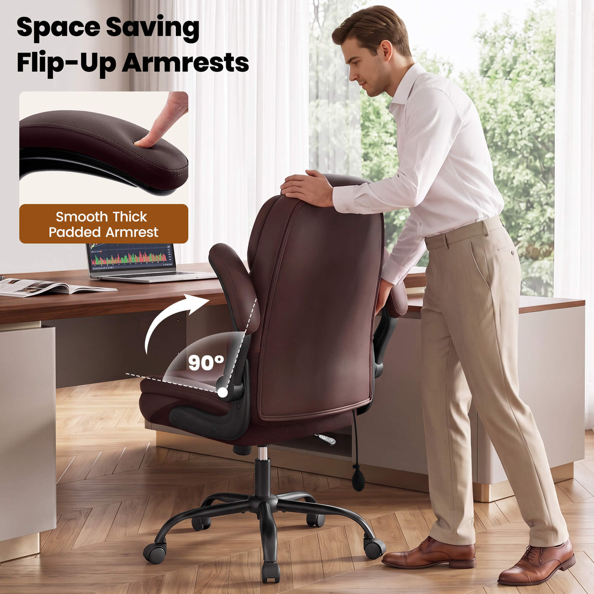AtHope Ergonomic Leather Office Chair with Inflatable Lumbar Support