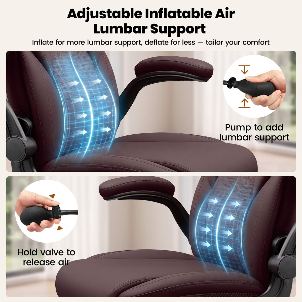 AtHope Ergonomic Leather Office Chair with Inflatable Lumbar Support