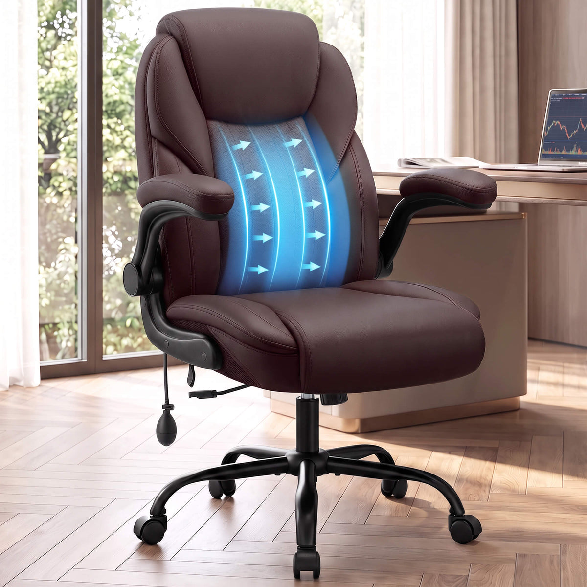 AtHope Ergonomic Leather Office Chair with Inflatable Lumbar Support