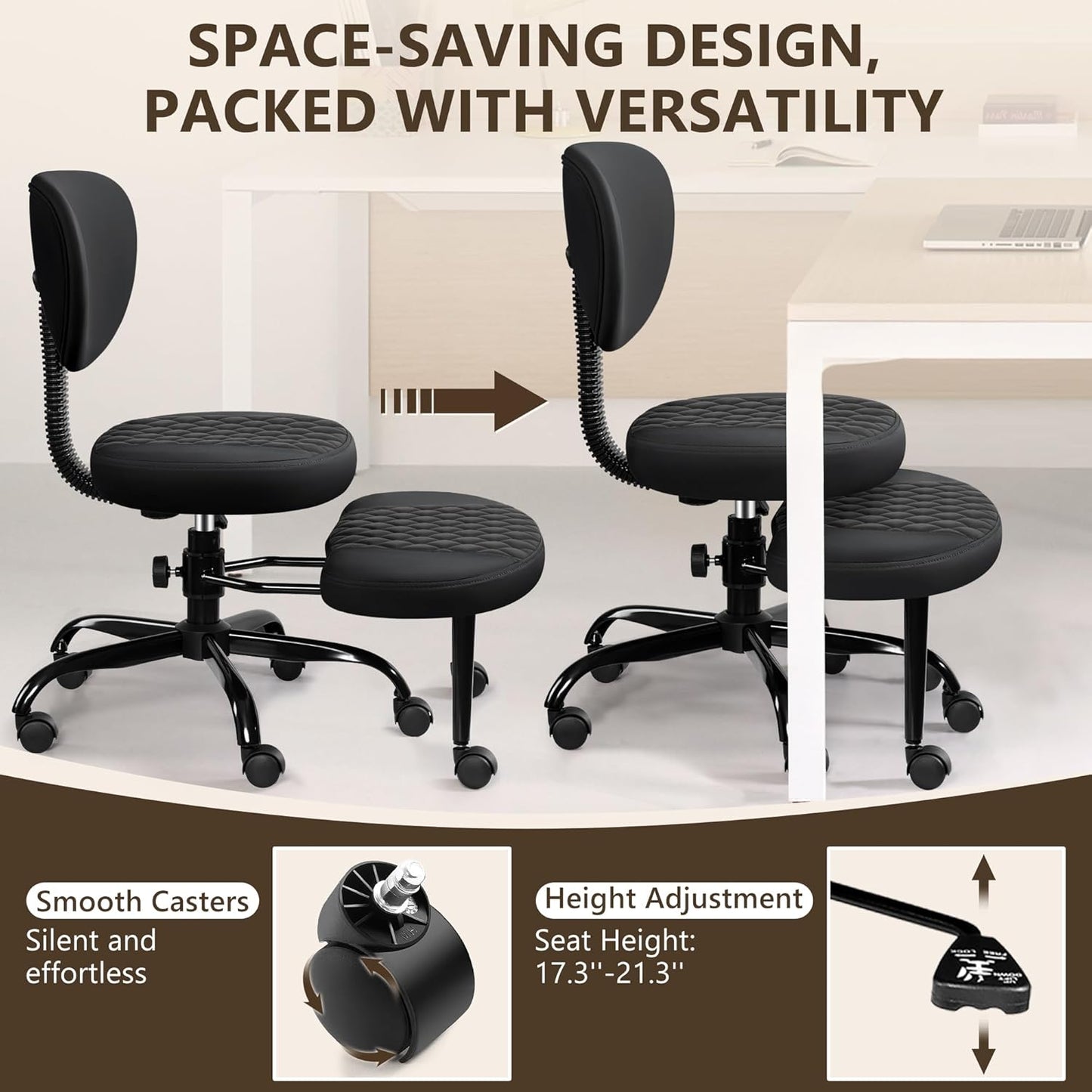 AtHope Ergonomic Cross Legged Office Chair with Wheels - Adjustable Height for Meditation, ADHD Desk & Yoga - Wide Criss Cross Design with Lumbar Support, Kneeling Chair