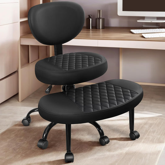 AtHope Ergonomic Cross Legged Office Chair with Wheels - Adjustable Height for Meditation, ADHD Desk & Yoga - Wide Criss Cross Design with Lumbar Support, Kneeling Chair