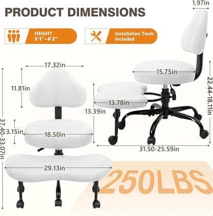 Cross Legged Office Chair, Criss Cross Desk Chair ADHD Meditation Kneeling Yoga Seat with Adjustable Height, Lumbar Support, Wider Footrest and Wheels