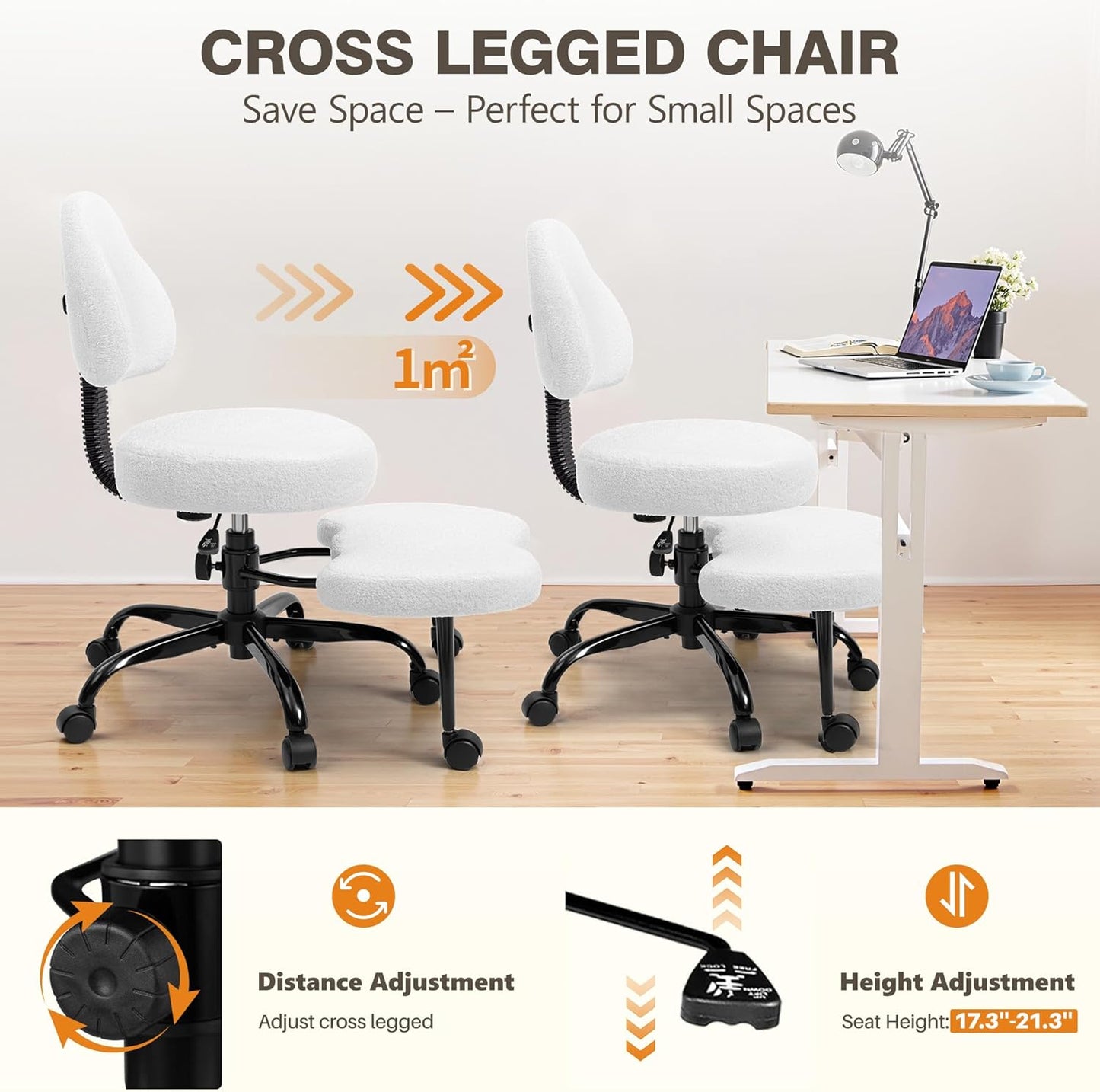 Cross Legged Office Chair, Criss Cross Desk Chair ADHD Meditation Kneeling Yoga Seat with Adjustable Height, Lumbar Support, Wider Footrest and Wheels