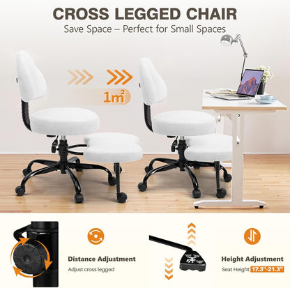 Cross Legged Office Chair, Criss Cross Desk Chair ADHD Meditation Kneeling Yoga Seat with Adjustable Height, Lumbar Support, Wider Footrest and Wheels