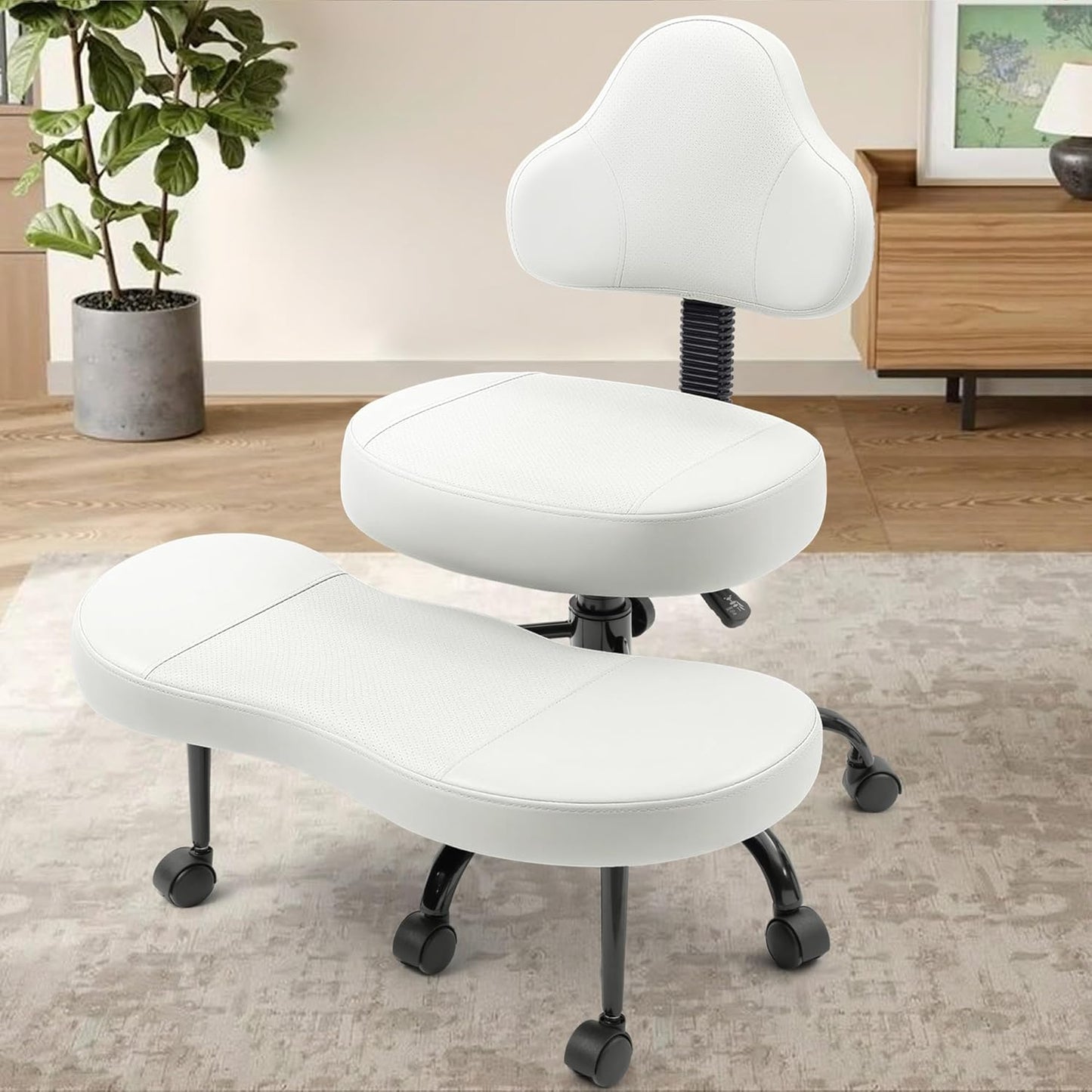 AtHope Cross Legged Office Chair, Criss Cross Desk Chair ADHD Meditation Kneeling Yoga Seat with Adjustable Height, Lumbar Support, Wider Footrest and Wheels
