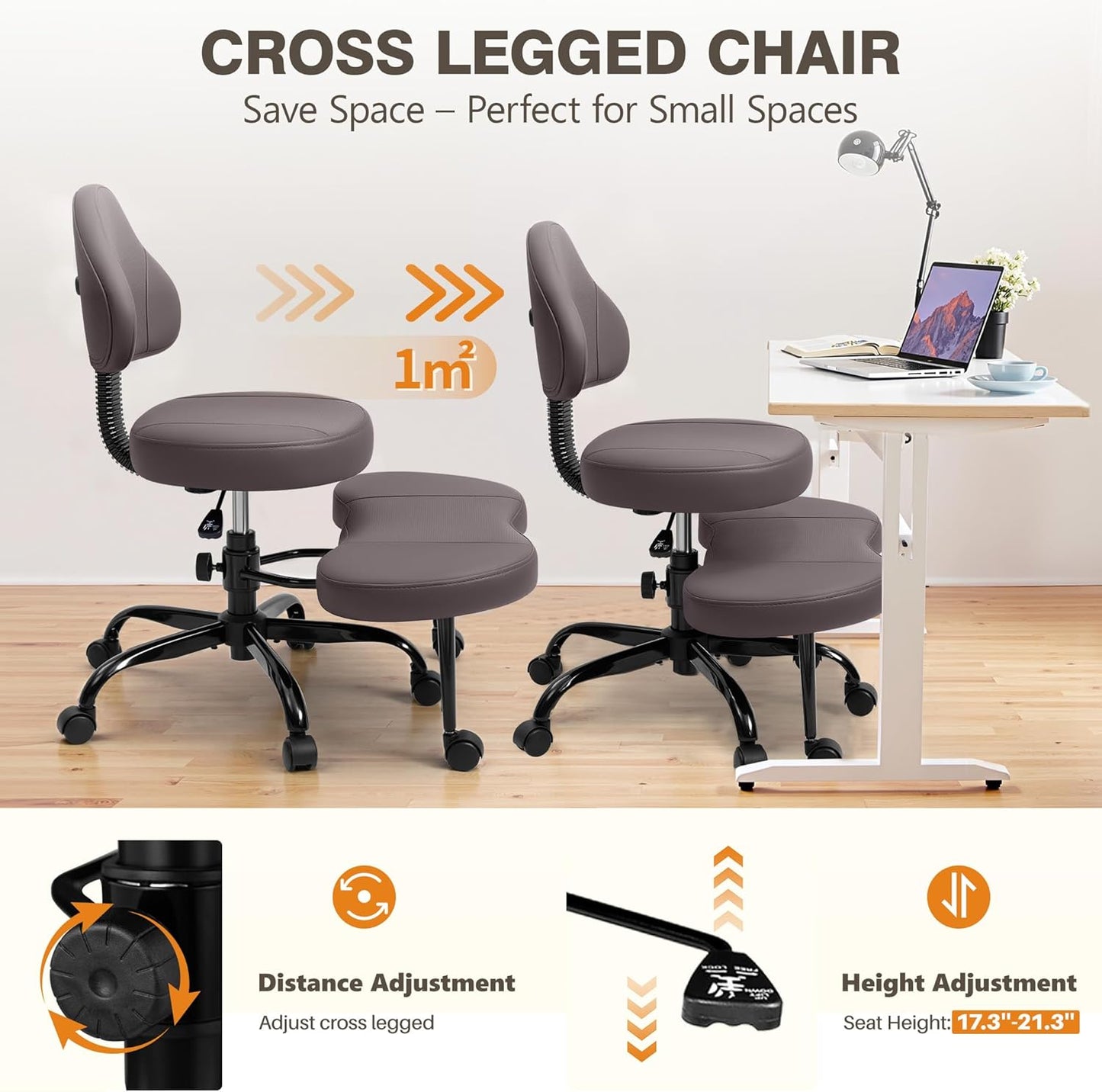 AtHope Cross Legged Office Chair, Criss Cross Desk Chair ADHD Meditation Kneeling Yoga Seat with Adjustable Height, Lumbar Support, Wider Footrest and Wheels