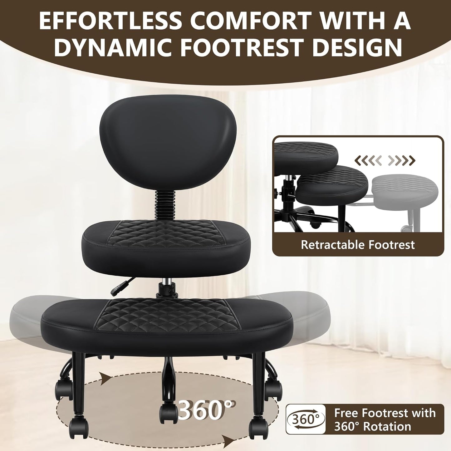 AtHope Ergonomic Cross Legged Office Chair with Wheels - Adjustable Height for Meditation, ADHD Desk & Yoga - Wide Criss Cross Design with Lumbar Support, Kneeling Chair