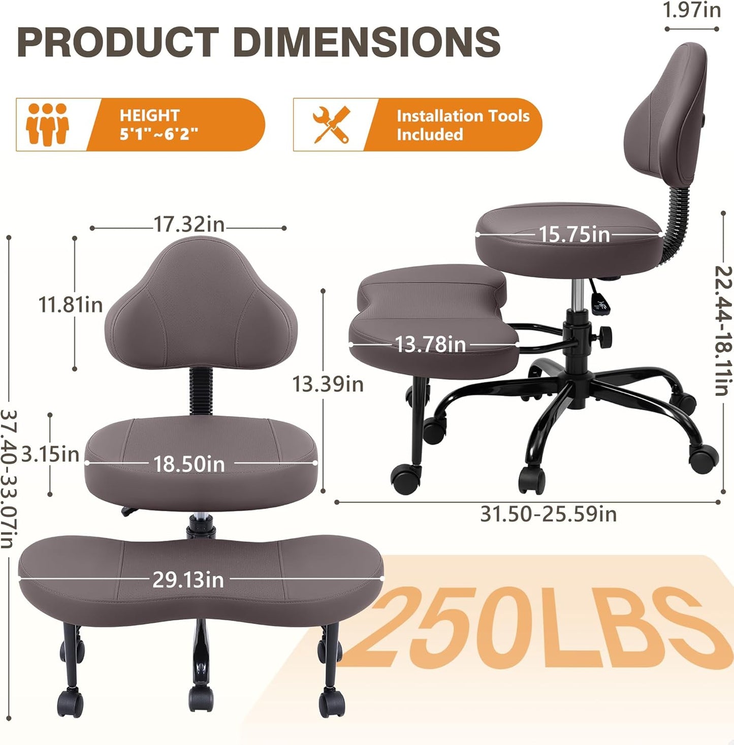 AtHope Cross Legged Office Chair, Criss Cross Desk Chair ADHD Meditation Kneeling Yoga Seat with Adjustable Height, Lumbar Support, Wider Footrest and Wheels