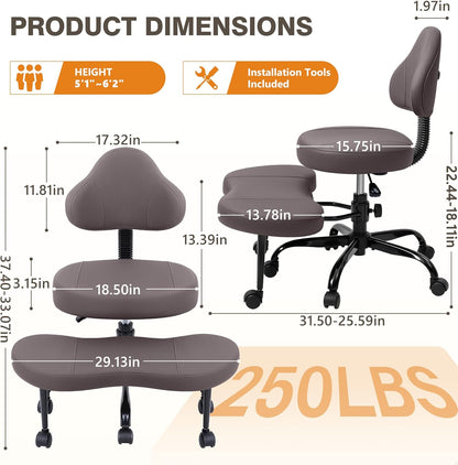 AtHope Cross Legged Office Chair, Criss Cross Desk Chair ADHD Meditation Kneeling Yoga Seat with Adjustable Height, Lumbar Support, Wider Footrest and Wheels