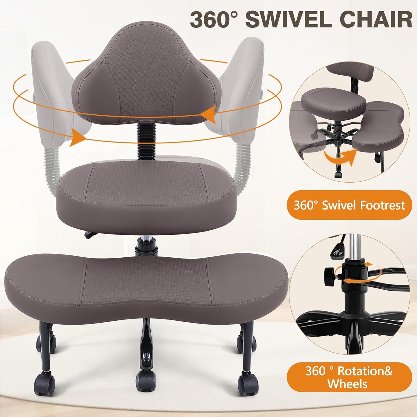 AtHope Cross Legged Office Chair, Criss Cross Desk Chair ADHD Meditation Kneeling Yoga Seat with Adjustable Height, Lumbar Support, Wider Footrest and Wheels