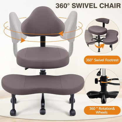 AtHope Cross Legged Office Chair, Criss Cross Desk Chair ADHD Meditation Kneeling Yoga Seat with Adjustable Height, Lumbar Support, Wider Footrest and Wheels