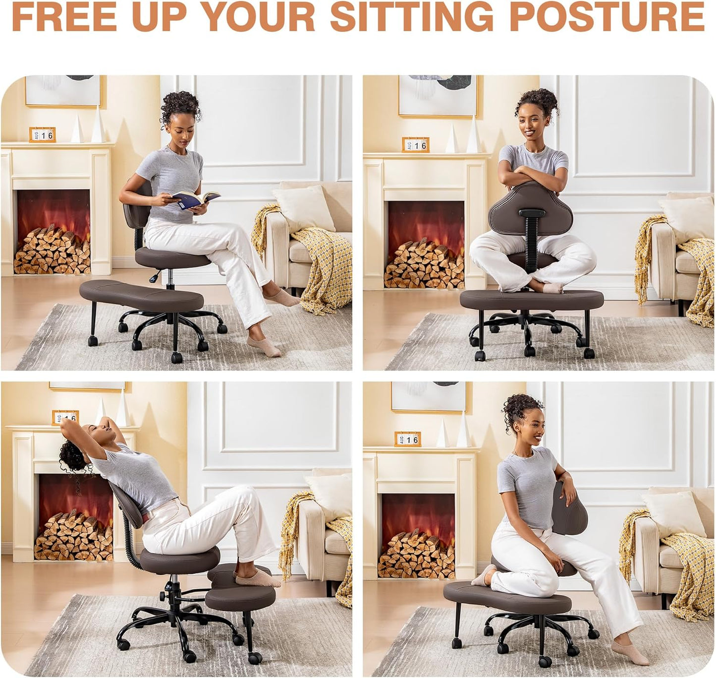 AtHope Cross Legged Office Chair, Criss Cross Desk Chair ADHD Meditation Kneeling Yoga Seat with Adjustable Height, Lumbar Support, Wider Footrest and Wheels