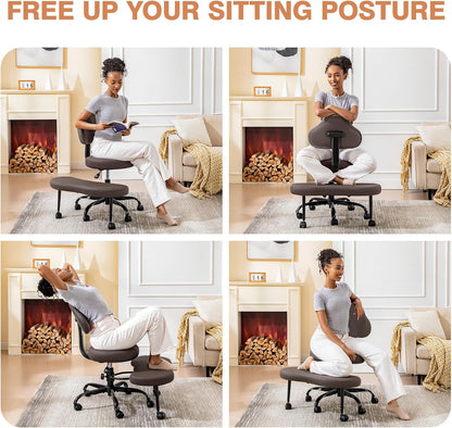 AtHope Cross Legged Office Chair, Criss Cross Desk Chair ADHD Meditation Kneeling Yoga Seat with Adjustable Height, Lumbar Support, Wider Footrest and Wheels