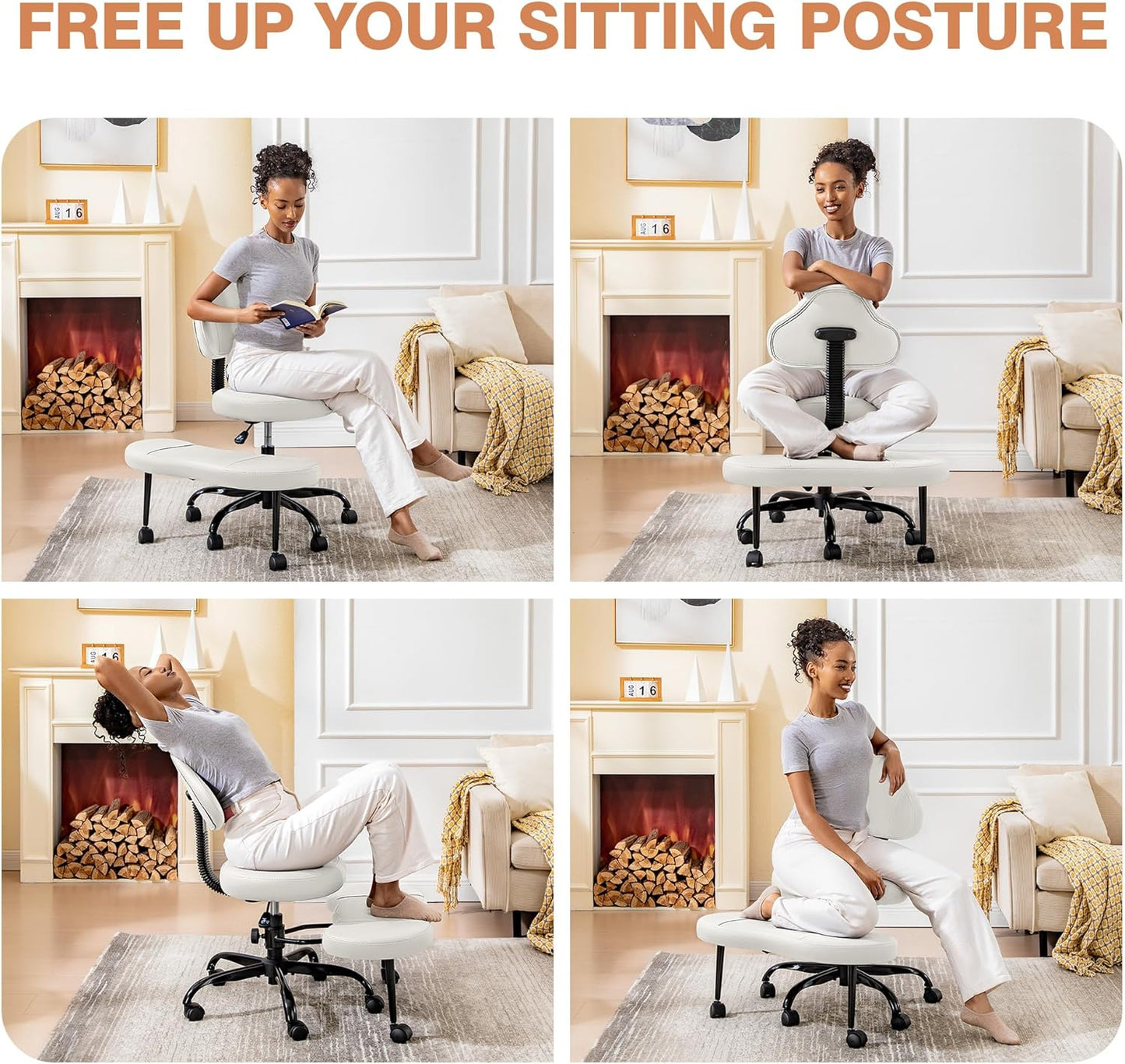 AtHope Cross Legged Office Chair, Criss Cross Desk Chair ADHD Meditation Kneeling Yoga Seat with Adjustable Height, Lumbar Support, Wider Footrest and Wheels
