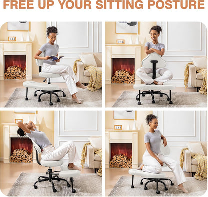 AtHope Cross Legged Office Chair, Criss Cross Desk Chair ADHD Meditation Kneeling Yoga Seat with Adjustable Height, Lumbar Support, Wider Footrest and Wheels