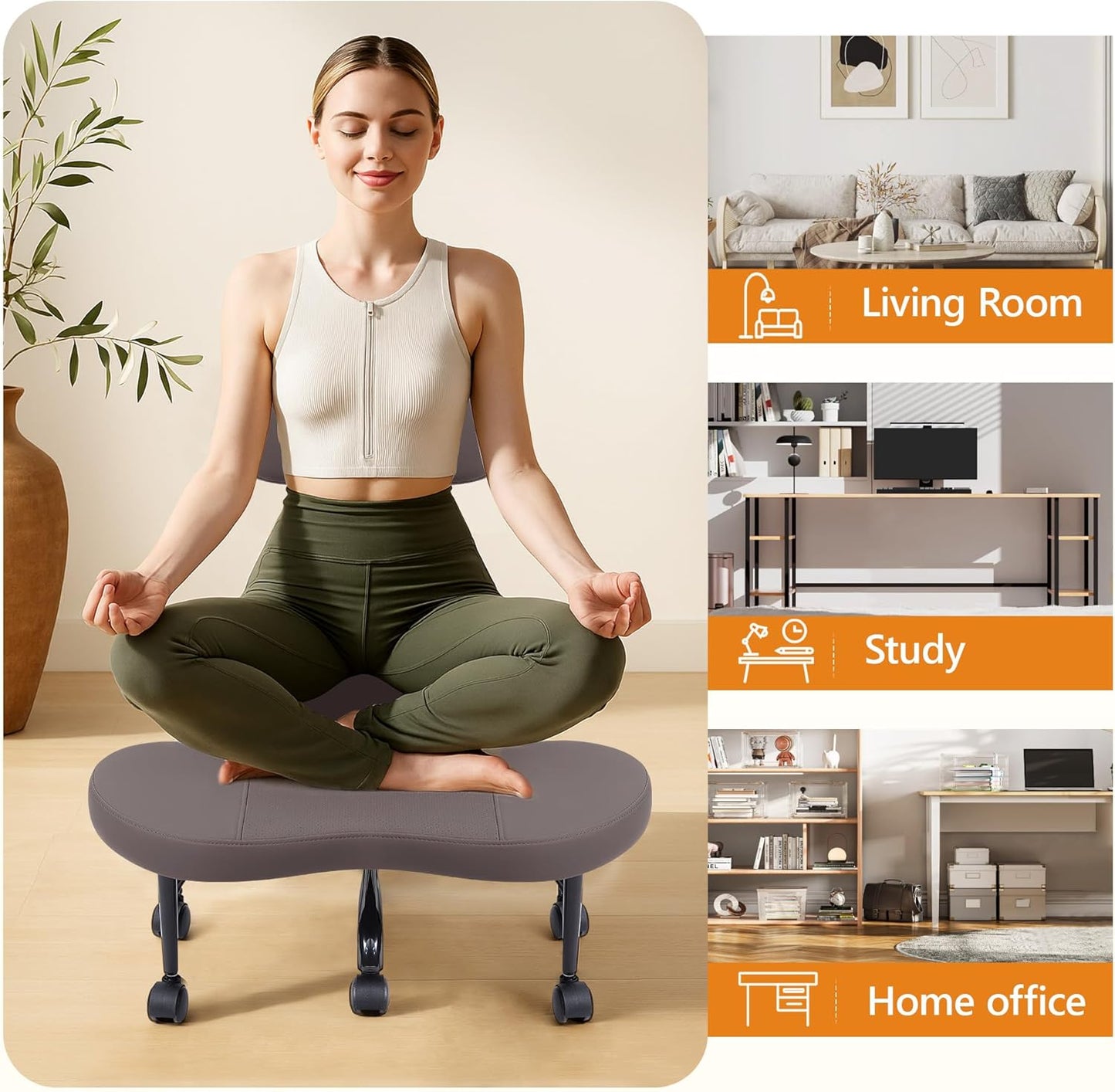 AtHope Cross Legged Office Chair, Criss Cross Desk Chair ADHD Meditation Kneeling Yoga Seat with Adjustable Height, Lumbar Support, Wider Footrest and Wheels