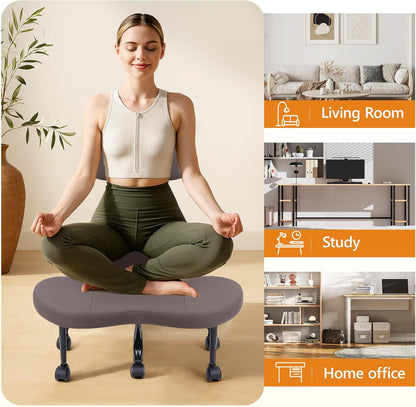 AtHope Cross Legged Office Chair, Criss Cross Desk Chair ADHD Meditation Kneeling Yoga Seat with Adjustable Height, Lumbar Support, Wider Footrest and Wheels