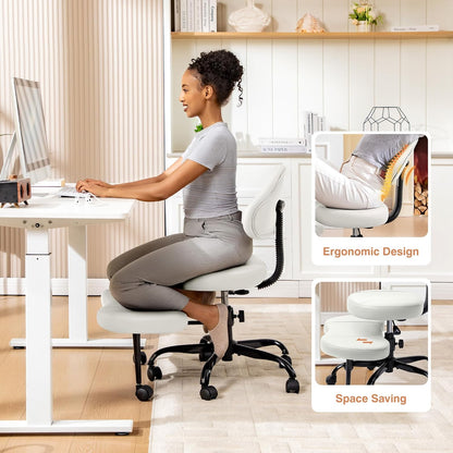 AtHope Cross Legged Office Chair, Criss Cross Desk Chair ADHD Meditation Kneeling Yoga Seat with Adjustable Height, Lumbar Support, Wider Footrest and Wheels