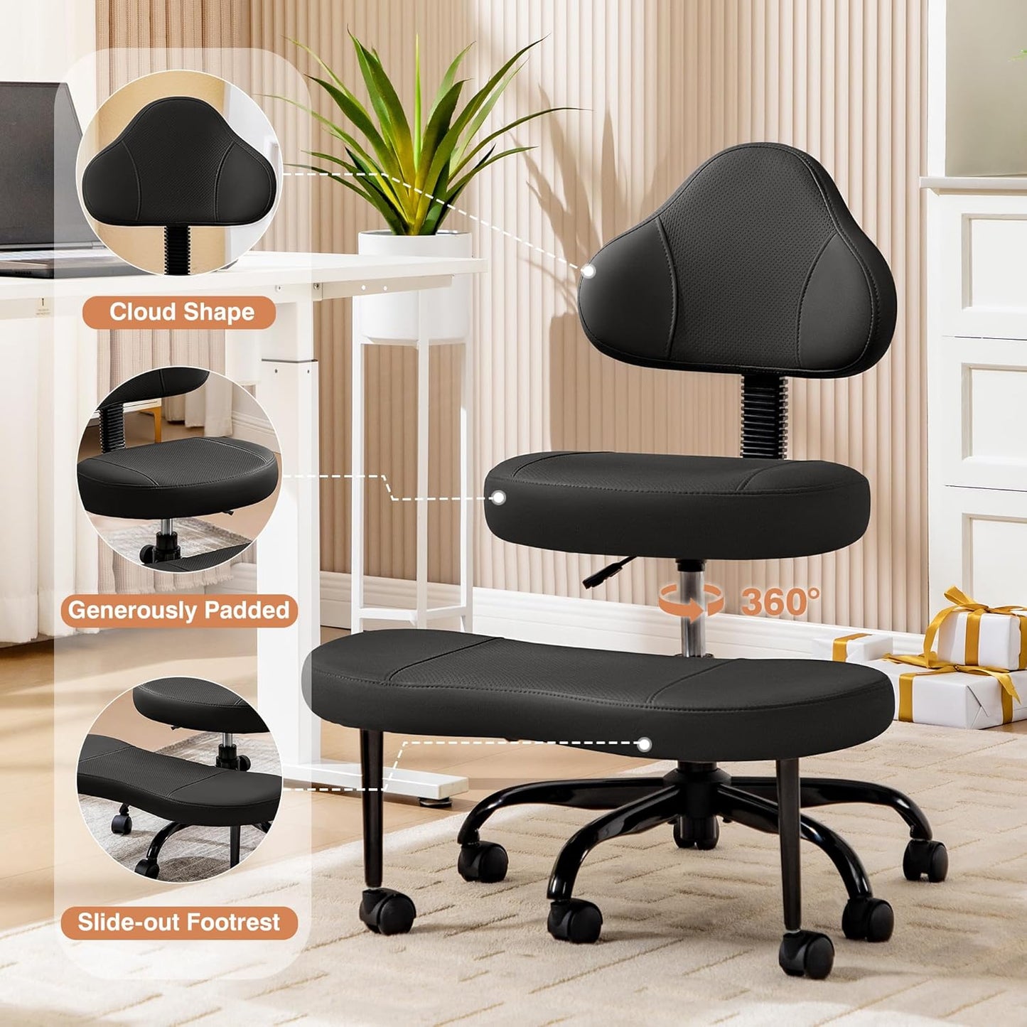 AtHope Cross Legged Office Chair, Criss Cross Desk Chair ADHD Meditation Kneeling Yoga Seat with Adjustable Height