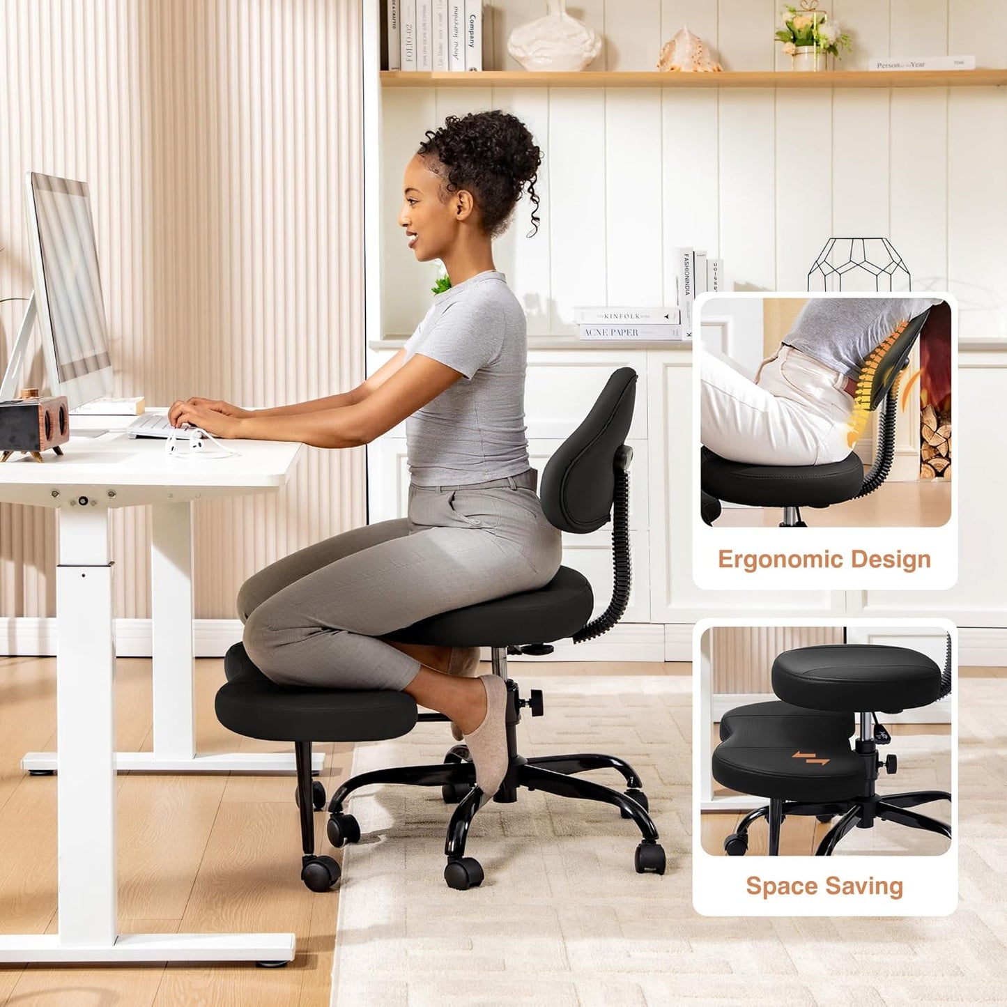 AtHope Cross Legged Office Chair, Criss Cross Desk Chair ADHD Meditation Kneeling Yoga Seat with Adjustable Height