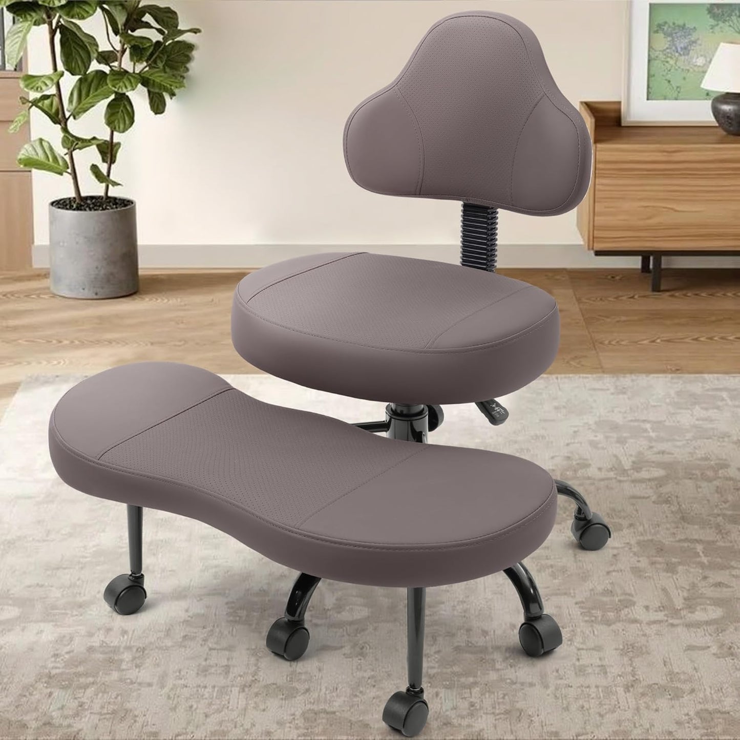 AtHope Cross Legged Office Chair, Criss Cross Desk Chair ADHD Meditation Kneeling Yoga Seat with Adjustable Height, Lumbar Support, Wider Footrest and Wheels