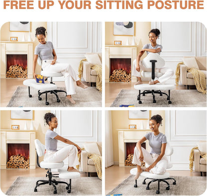 Cross Legged Office Chair, Criss Cross Desk Chair ADHD Meditation Kneeling Yoga Seat with Adjustable Height, Lumbar Support, Wider Footrest and Wheels