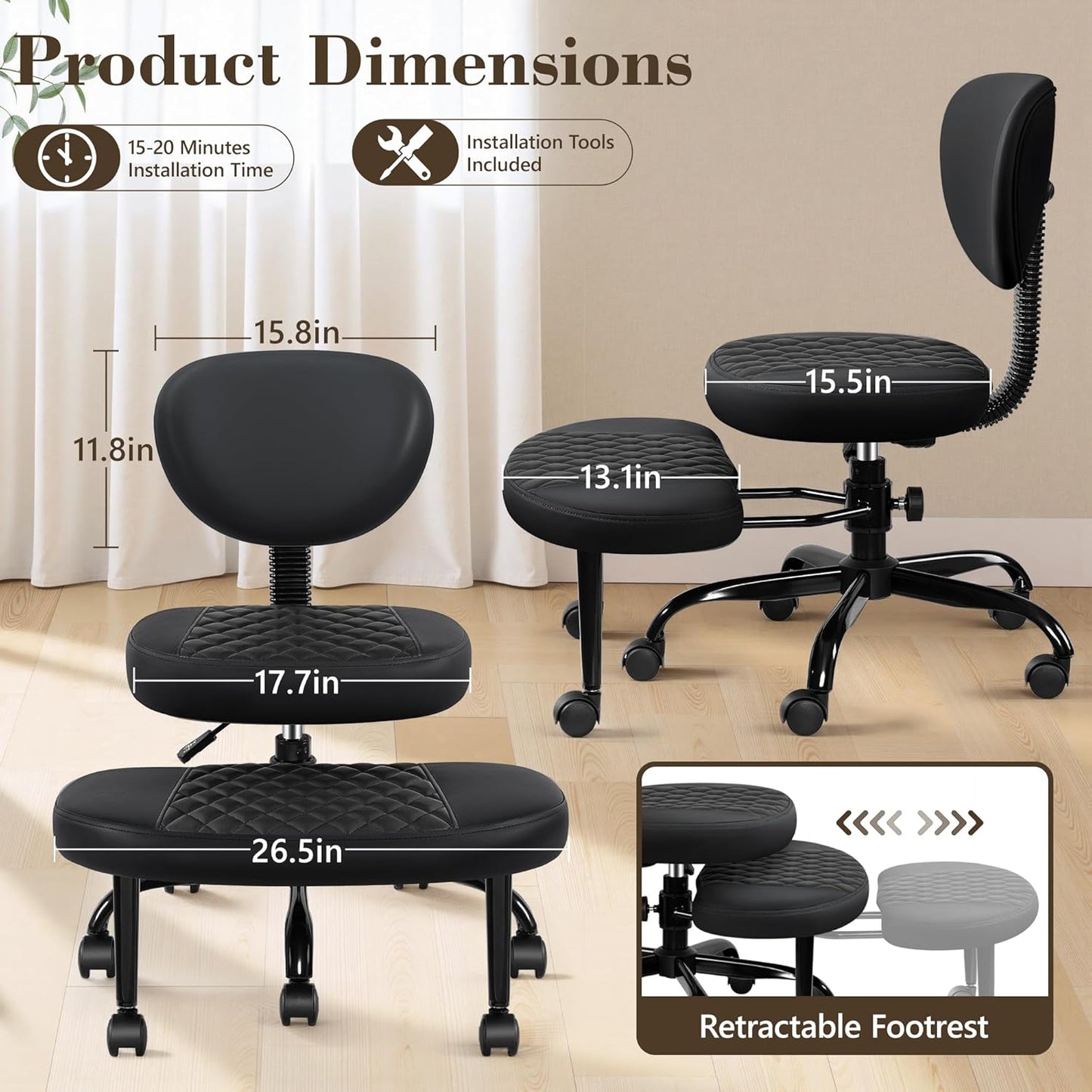 AtHope Ergonomic Cross Legged Office Chair with Wheels - Adjustable Height for Meditation, ADHD Desk & Yoga - Wide Criss Cross Design with Lumbar Support, Kneeling Chair