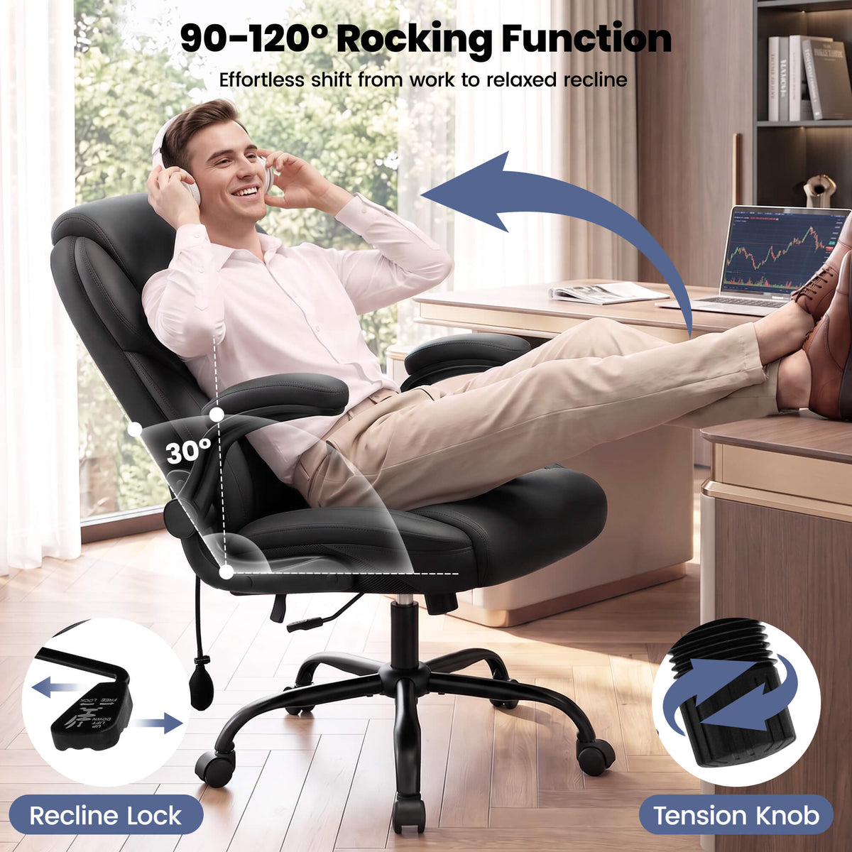 AtHope Ergonomic Leather Office Chair with Inflatable Lumbar Support