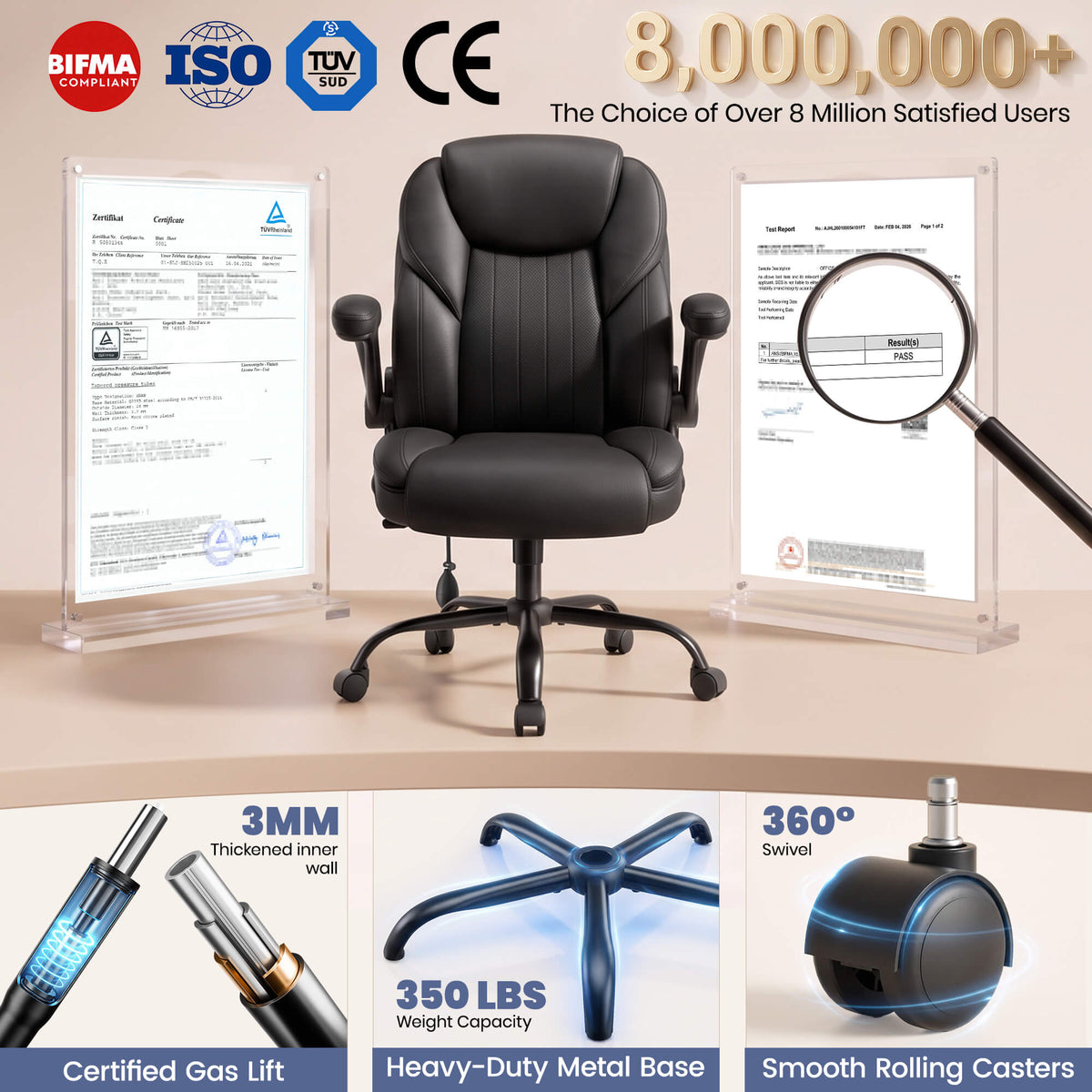 AtHope Ergonomic Leather Office Chair with Inflatable Lumbar Support
