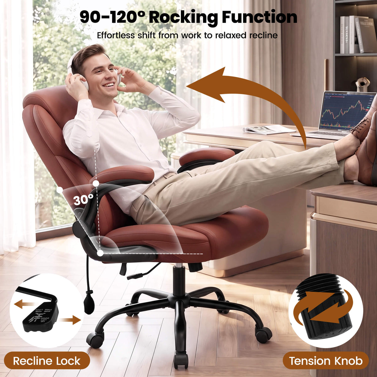 AtHope Ergonomic Leather Office Chair with Inflatable Lumbar Support