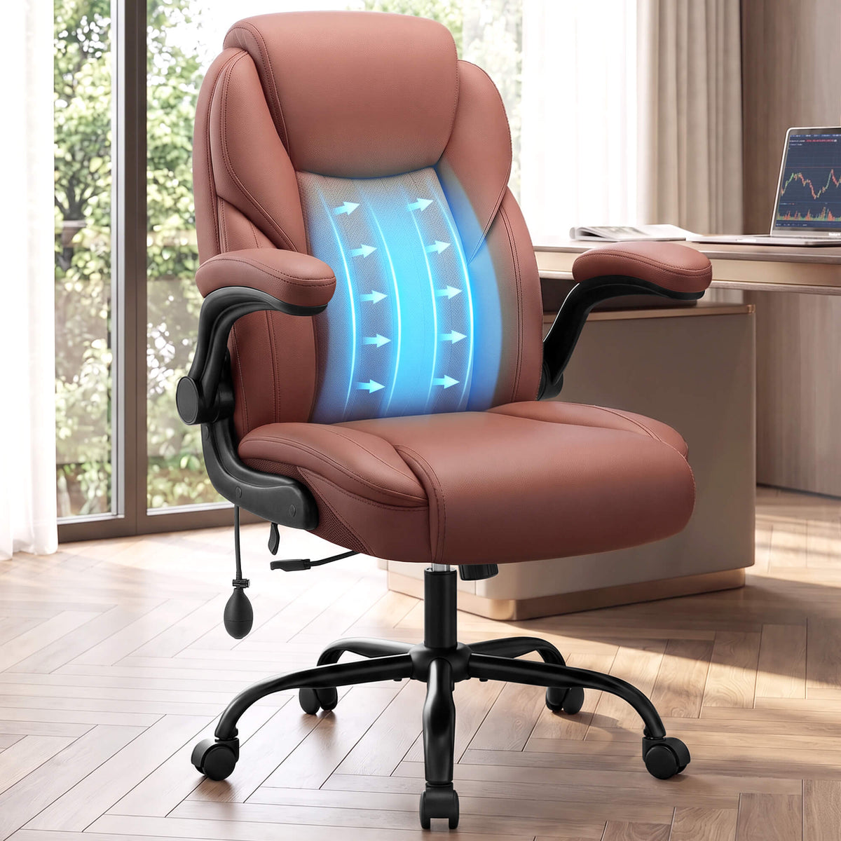 AtHope Ergonomic Leather Office Chair with Inflatable Lumbar Support
