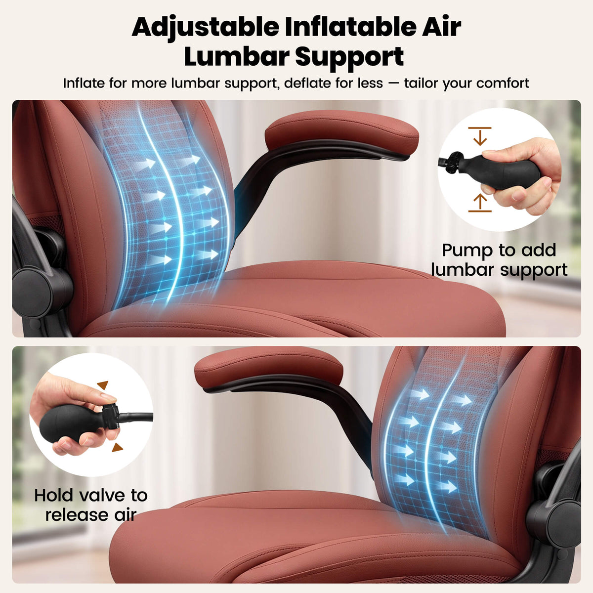 AtHope Ergonomic Leather Office Chair with Inflatable Lumbar Support