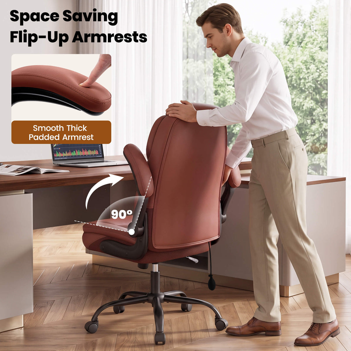 AtHope Ergonomic Leather Office Chair with Inflatable Lumbar Support