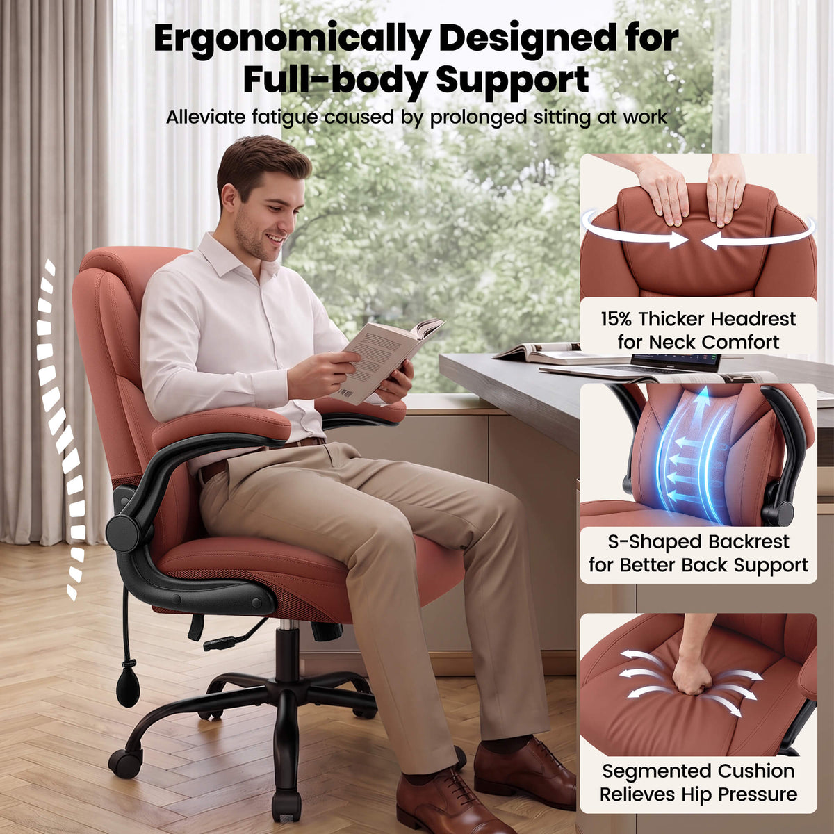 AtHope Ergonomic Leather Office Chair with Inflatable Lumbar Support