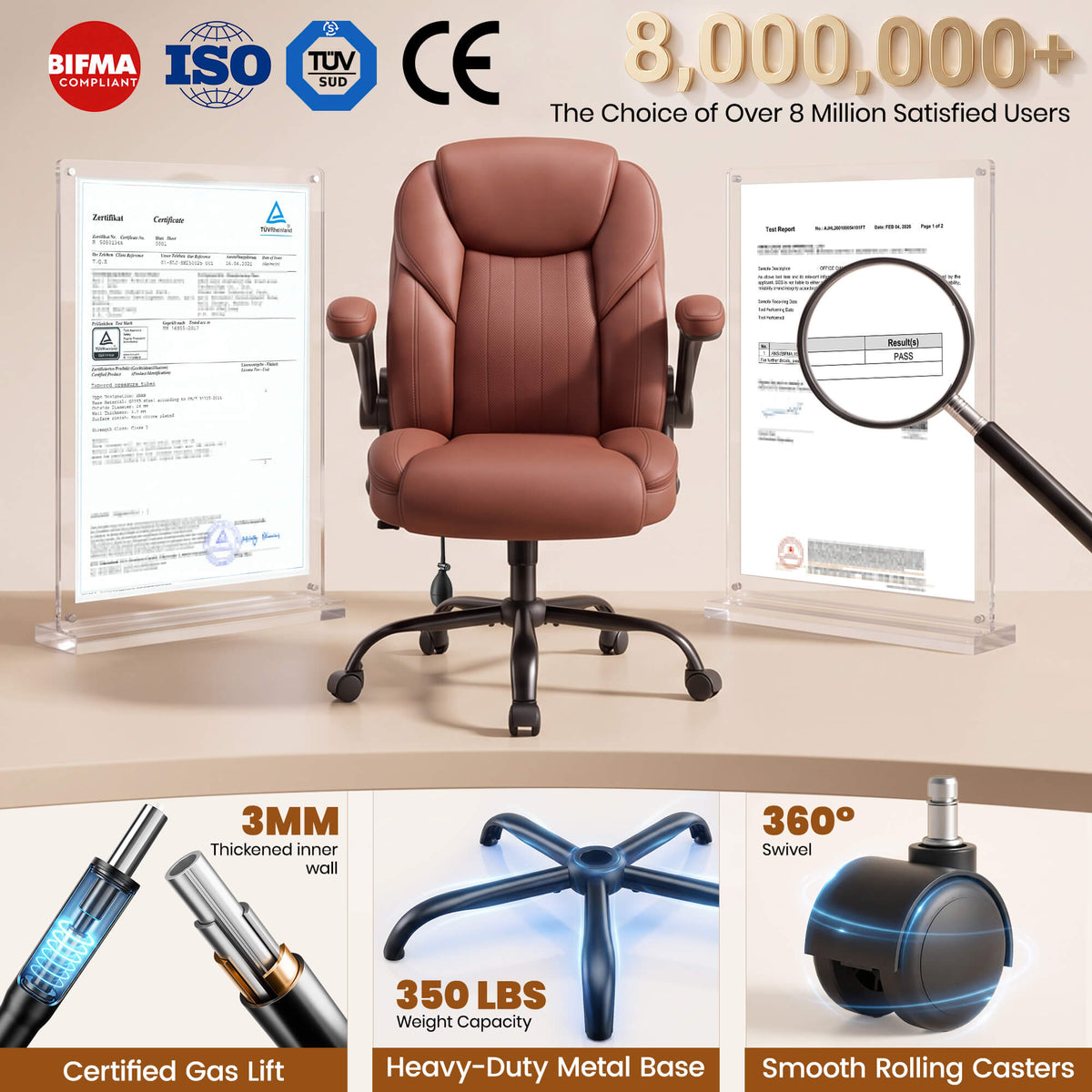 AtHope Ergonomic Leather Office Chair with Inflatable Lumbar Support