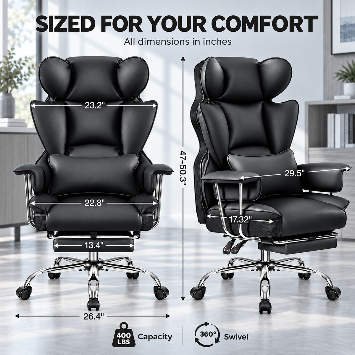 AtHope Big and Tall Office Chair with Footrest, Executive Desk Chair, Black