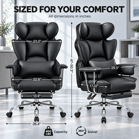AtHope Big and Tall Office Chair with Footrest, Executive Desk Chair, Black