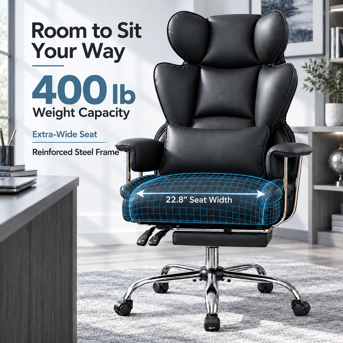 AtHope Big and Tall Office Chair with Footrest, Executive Desk Chair, Black