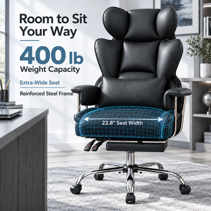 AtHope Big and Tall Office Chair with Footrest, Executive Desk Chair, Black