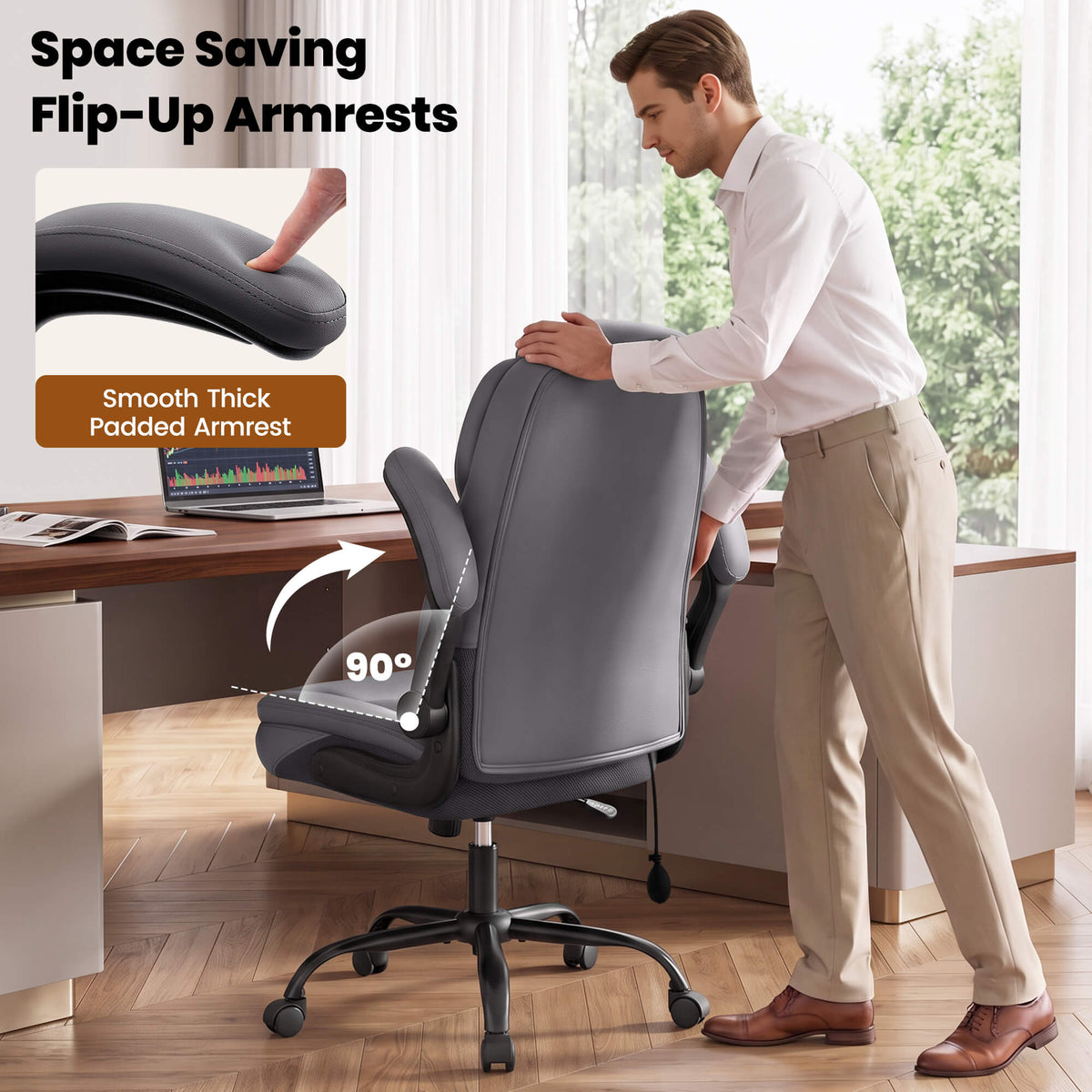 AtHope Ergonomic Leather Office Chair with Inflatable Lumbar Support