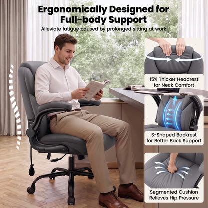 AtHope Ergonomic Leather Office Chair with Inflatable Lumbar Support