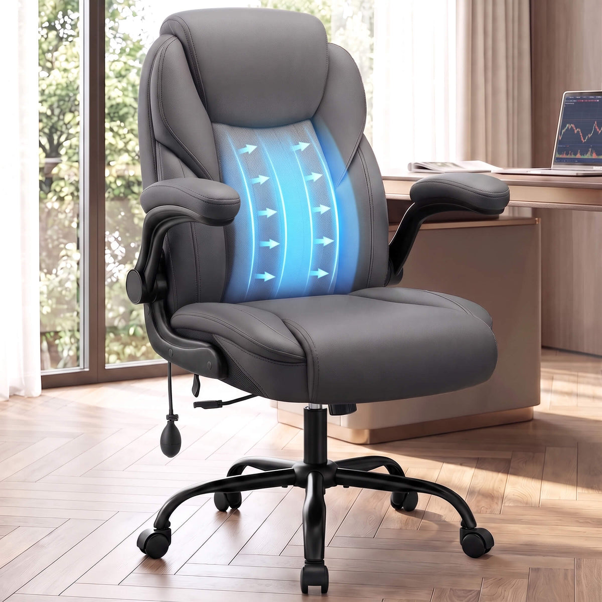 AtHope Ergonomic Leather Office Chair with Inflatable Lumbar Support