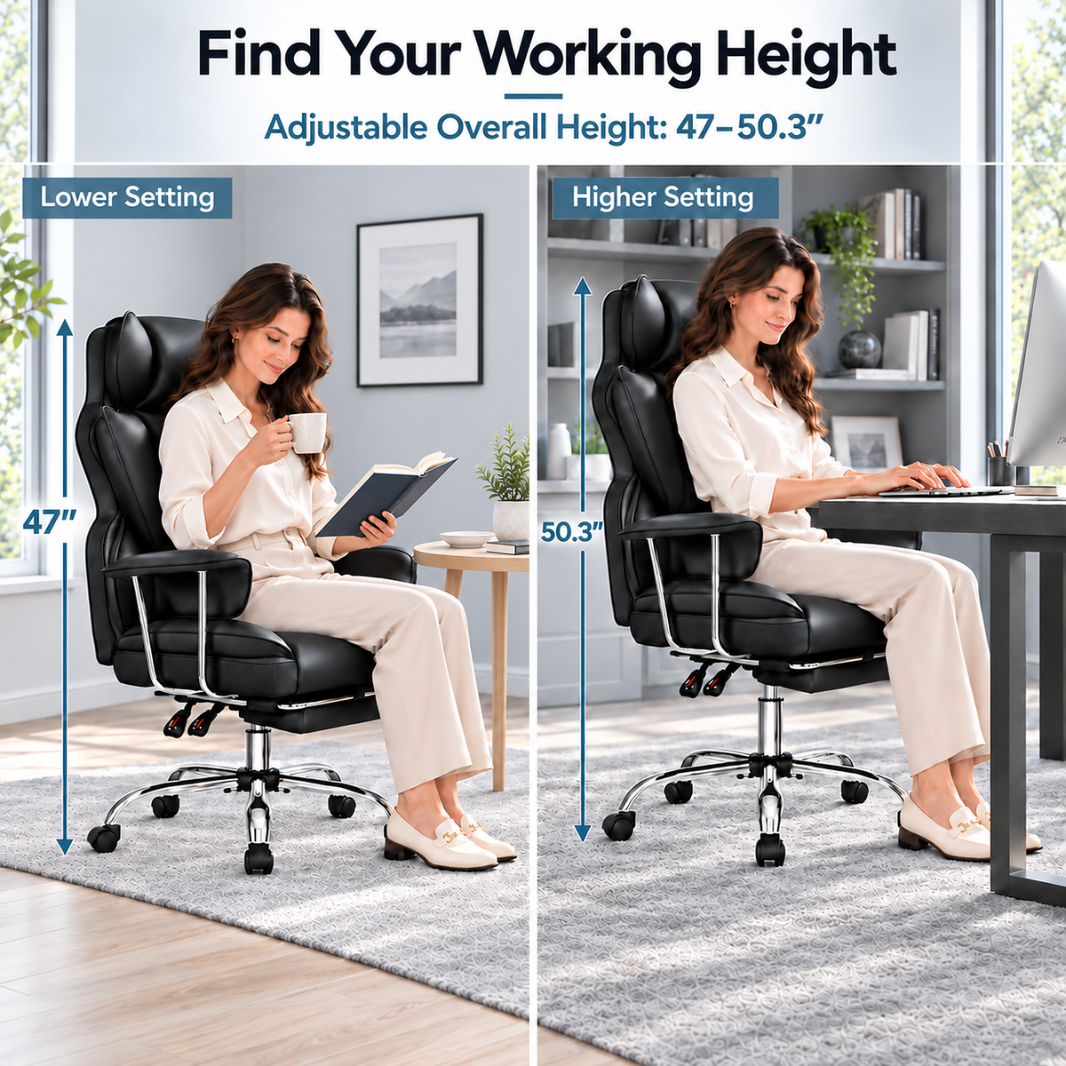AtHope Big and Tall Office Chair with Footrest, Executive Desk Chair, Black