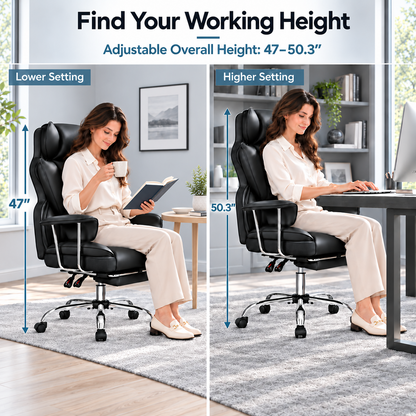 AtHope Big and Tall Office Chair with Footrest, Executive Desk Chair, Black