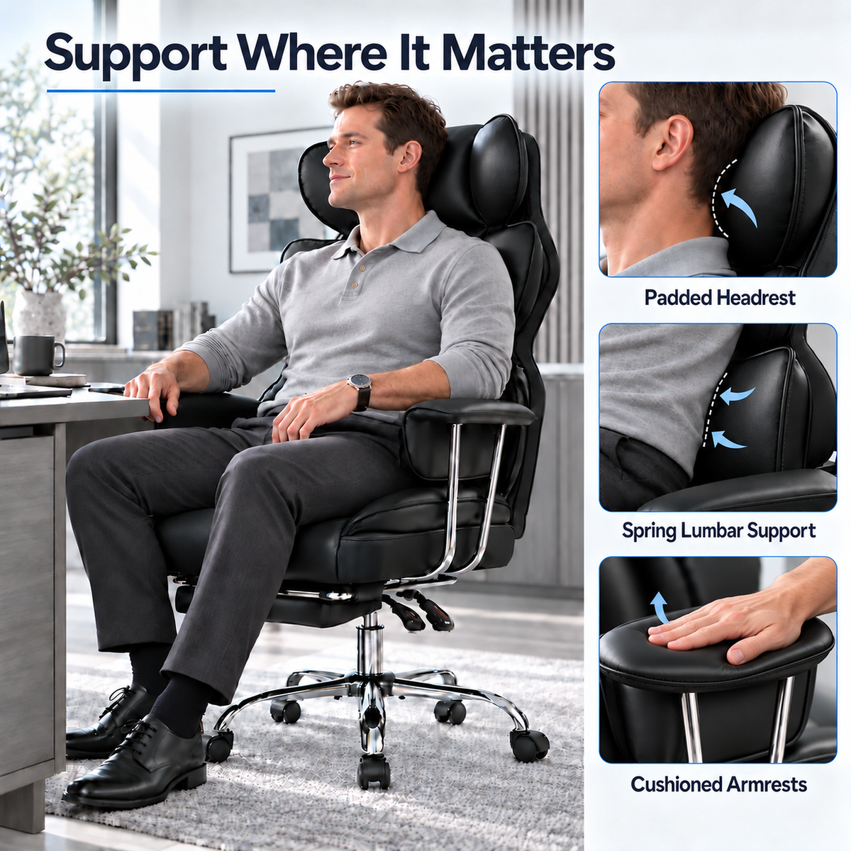 AtHope Big and Tall Office Chair with Footrest, Executive Desk Chair, Black