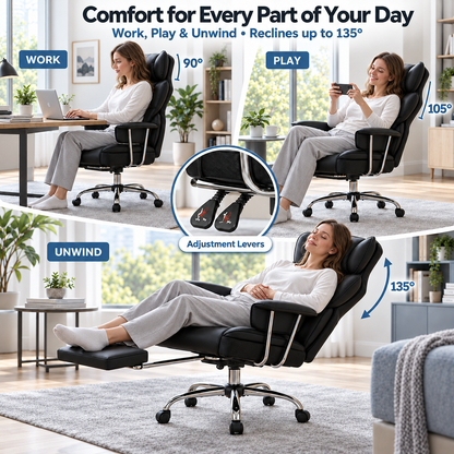 AtHope Big and Tall Office Chair with Footrest, Executive Desk Chair, Black